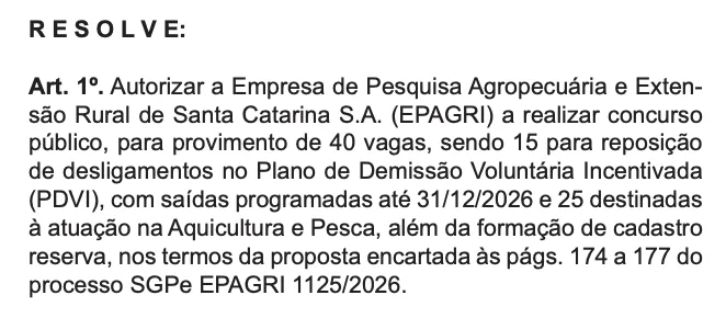 Epagri SC tem autorização para novo concurso público com 40 vagas e cadastro reserva