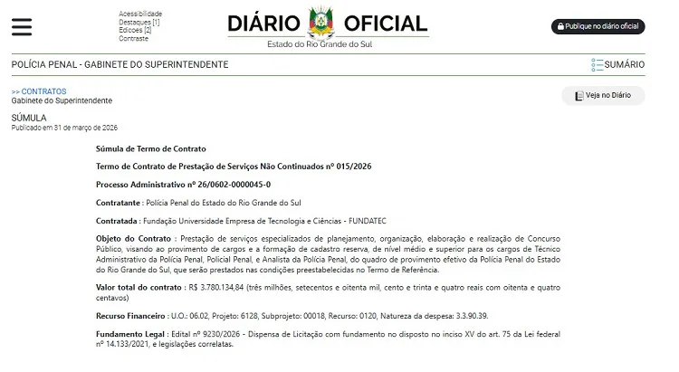 Concurso Polícia Penal do Rio Grande do Sul 2026: Fundatec é banca organizadora e 213 vagas confirmadas