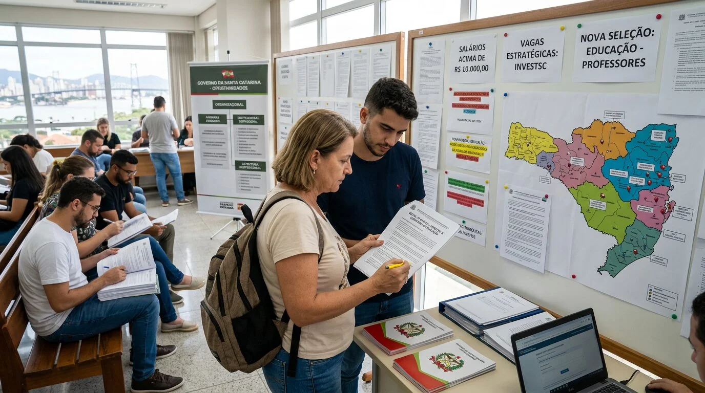 Concursos em Santa Catarina oferecem salários acima de R$ 10 mil e ampliam vagas em setores estratégicos