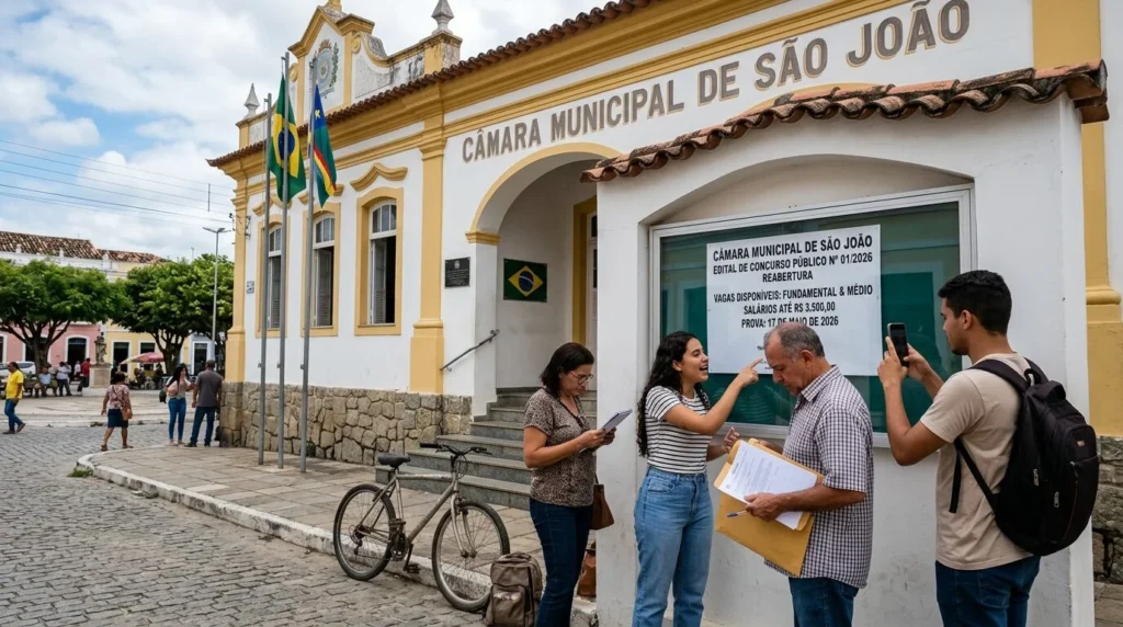 Câmara de São João (PE) reabre inscrições para concurso com 9 vagas e salários de até R$ 3,5 mil