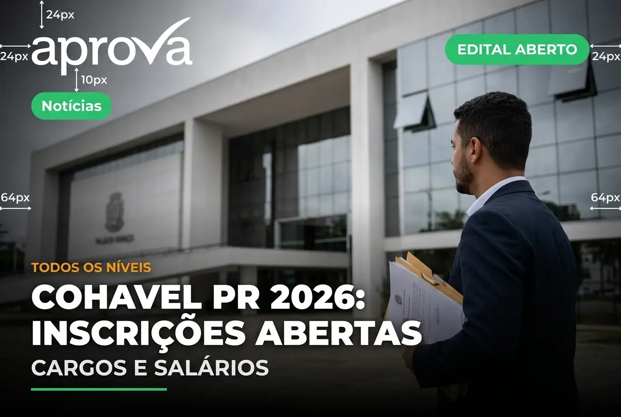 Concurso COHAVEL PR 2026 está com inscrições abertas para vagas com até R$ 7 mil e vale-alimentação de R$ 950