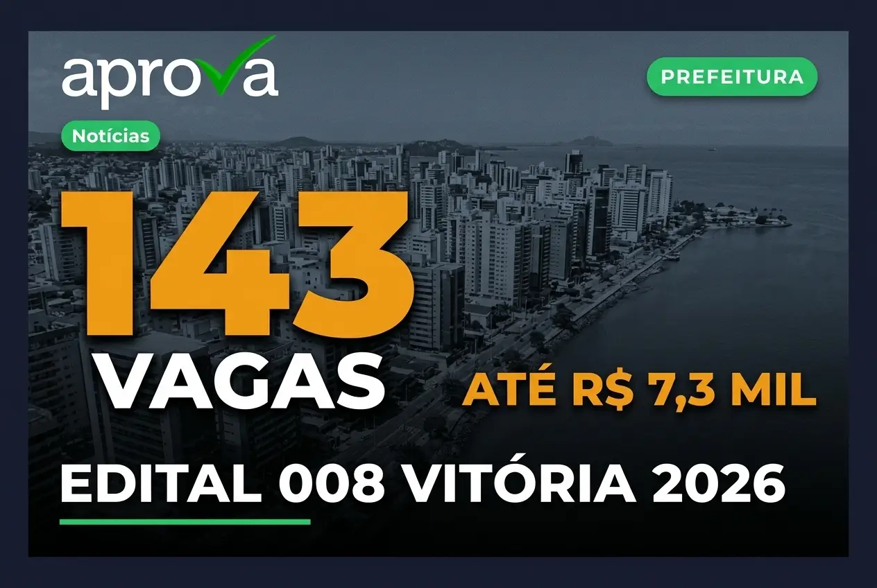 Prefeitura de Vitória abre concurso 2026 com 143 vagas para professores e salários de até R$ 7,3 mil