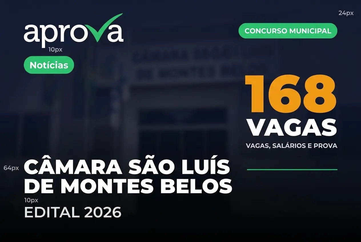 Concurso da Câmara de São Luís de Montes Belos oferece 168 vagas com salários de até R$ 7,4 mil