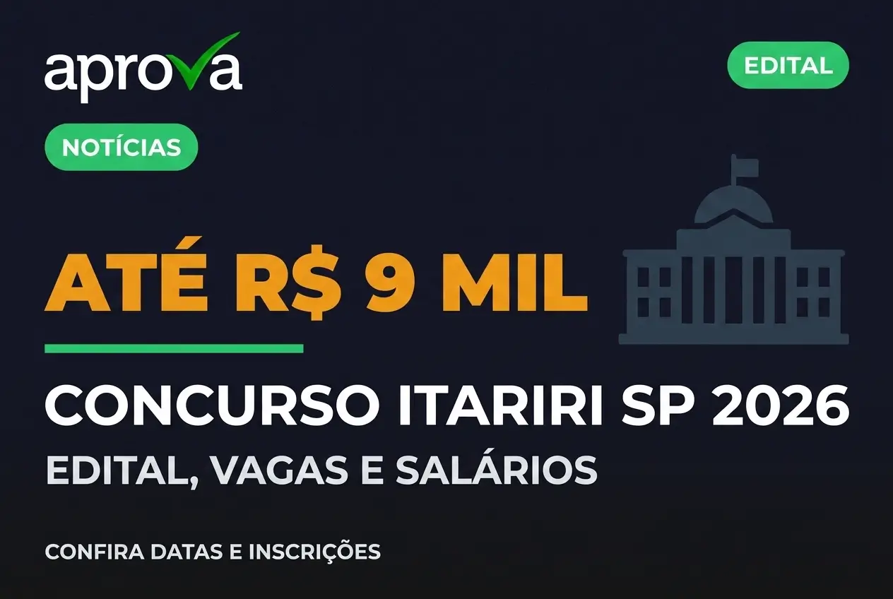 Prefeitura de Itariri-SP abre concurso com 14 vagas e salários de até R$ 9,1 mil em 2026
