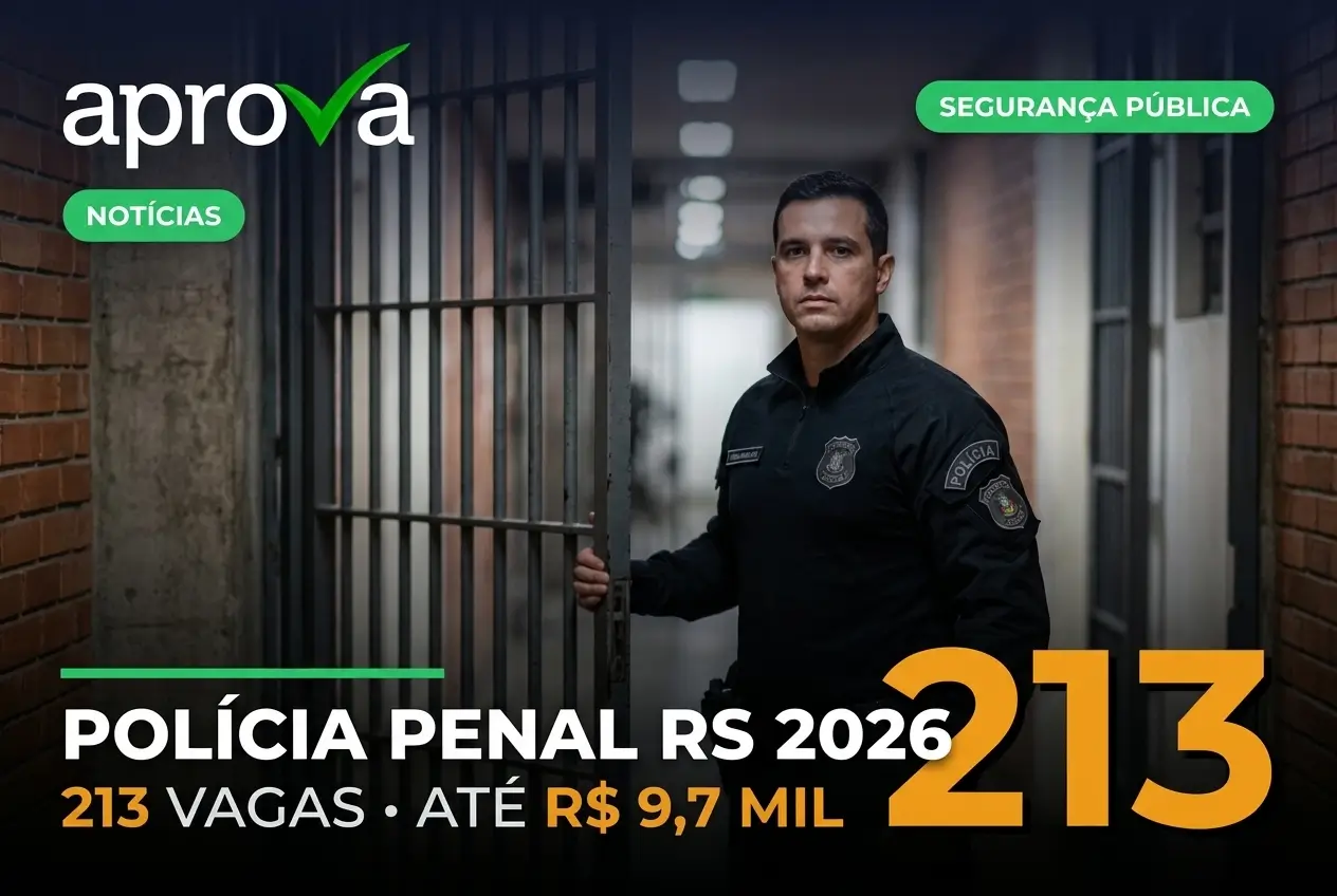 Concurso Polícia Penal RS 2026 abre inscrições para 213 vagas com salários de até R$ 9,7 mil
