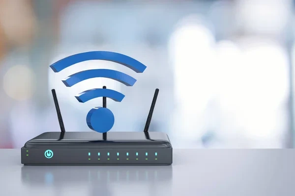 Roteador Wi-Fi com símbolo da conexão sobre ele.
