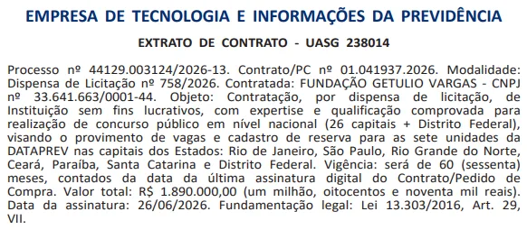 Concurso Dataprev 2026 confirma FGV como organizadora e prepara edital nacional