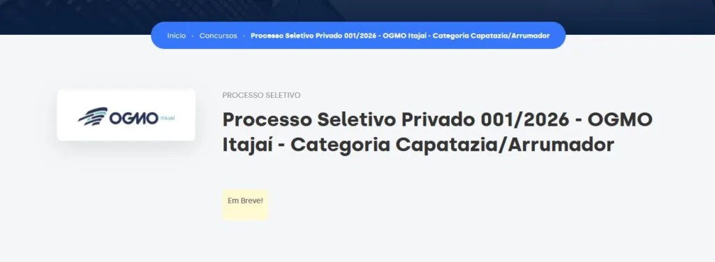 Processo Seletivo OGMO Itajaí 2026: edital para trabalhadores portuários deve sair em breve
