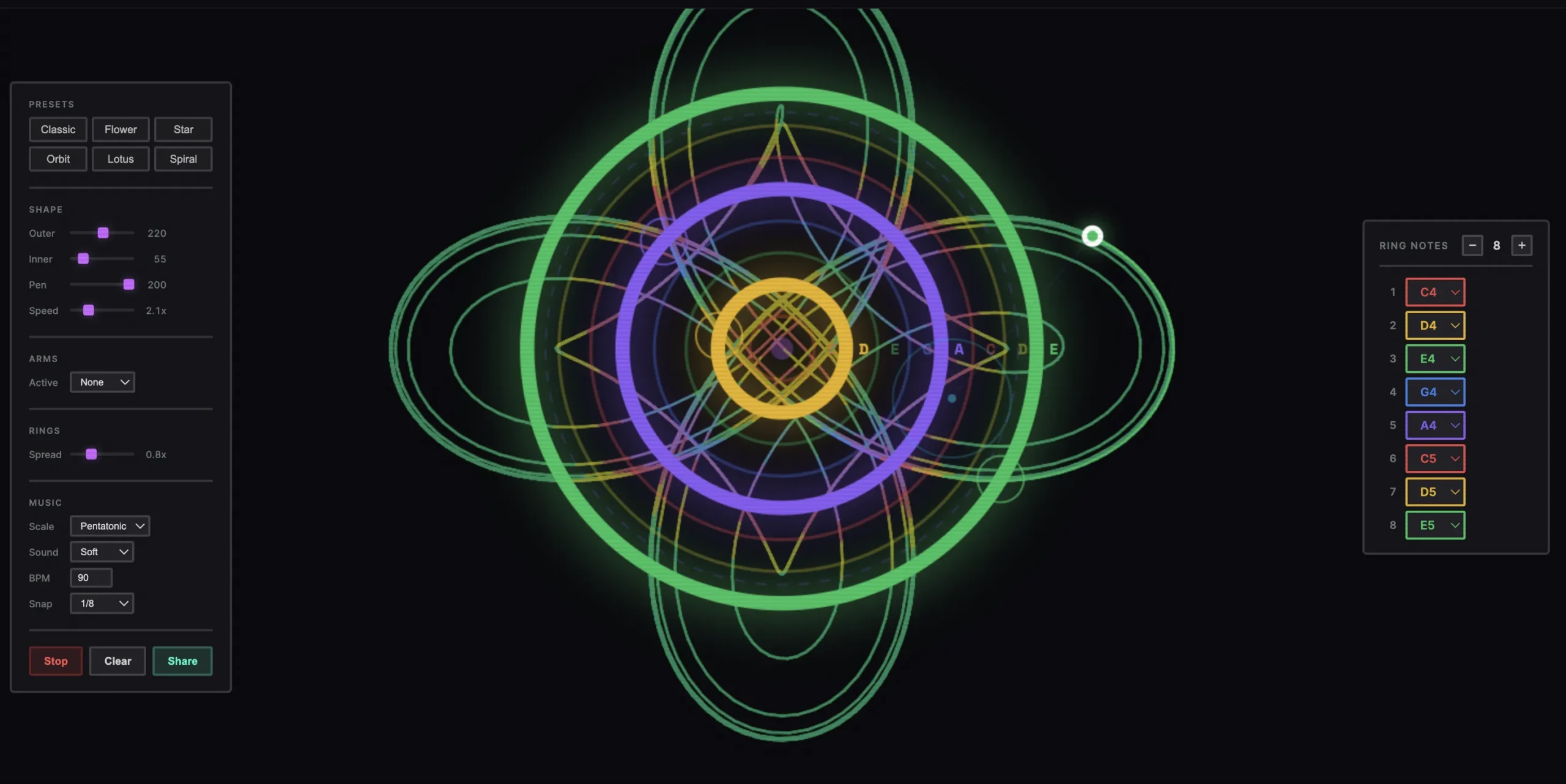 Musical Spirograph permite criar composições musicais gerativas diretamente no navegador