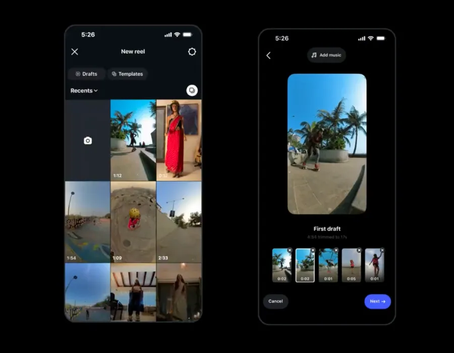 Instagram lança ferramenta First Draft que corta automaticamente pausas em vídeos do Reels