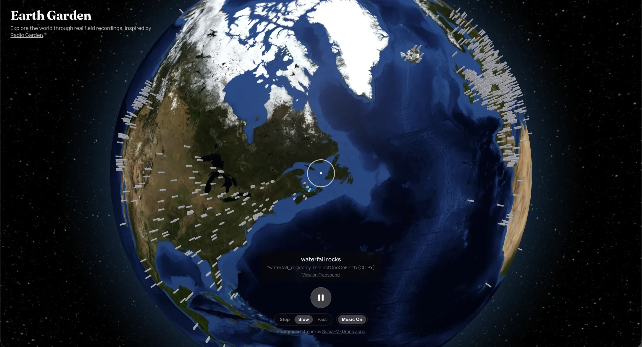 Navegue pelo mundo com gravações de áudio ambiental no Earth Garden